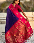 Violet Soft Silk with Zari Woven Tilak Contrast South Saree