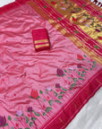 Baby Pink Soft Paithani Silk Zari Woven Saree with Meenakari Lotus Pattern Saree