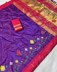 Purple (Red Tone) Soft Paithani Silk Zari Woven Saree with Meenakari Lotus Pattern Saree