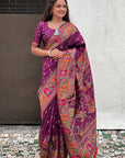 Wine Pashmina Silk Saree with heavy Meenakari and Zari Woven