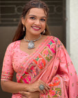 Baby Pink Pashmina Silk Saree with heavy Meenakari and Zari Woven