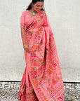 Baby Pink Pashmina Silk Saree with heavy Meenakari and Zari Woven