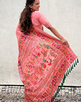 Baby Pink Pashmina Silk Saree with heavy Meenakari and Zari Woven