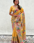 Yellow Pashmina Silk Saree with heavy Meenakari and Zari Woven