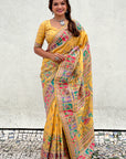 Yellow Pashmina Silk Saree with heavy Meenakari and Zari Woven