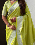 Green Paithani Silk Zari Woven Saree with Lotus Peacock Pallu