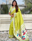 Green Paithani Silk Zari Woven Saree with Lotus Peacock Pallu