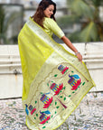 Green Paithani Silk Zari Woven Saree with Lotus Peacock Pallu
