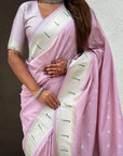 Lavender Paithani Silk Zari Woven Saree with Lotus Peacock Pallu