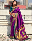 Purple Vitthal Rukmini Contrast Paithani Silk Zari Woven Saree