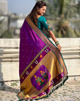 Purple Vitthal Rukmini Contrast Paithani Silk Zari Woven Saree
