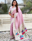 Lavender Paithani Silk Zari Woven Saree with Lotus Peacock Pallu
