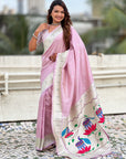 Lavender Paithani Silk Zari Woven Saree with Lotus Peacock Pallu