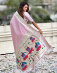 Lavender Paithani Silk Zari Woven Saree with Lotus Peacock Pallu