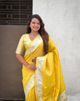 Yellow Paithani Silk Zari Woven Saree with Lotus Peacock Pallu
