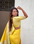 Yellow Paithani Silk Zari Woven Saree with Lotus Peacock Pallu