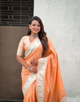 Peach Paithani Silk Zari Woven Saree with Lotus Peacock Pallu