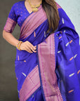 Violet Dual Zari Woven Paithani Silk Saree with Meenakari Pallu