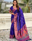 Violet Dual Zari Woven Paithani Silk Saree with Meenakari Pallu