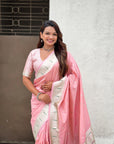 Baby Pink Paithani Silk Zari Woven Saree with Lotus Peacock Pallu