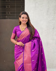 Purple Dual Zari Woven Paithani Silk Saree with Meenakari Pallu