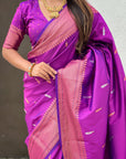 Purple Dual Zari Woven Paithani Silk Saree with Meenakari Pallu