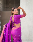 Purple Dual Zari Woven Paithani Silk Saree with Meenakari Pallu