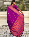 Purple Dual Zari Woven Paithani Silk Saree with Meenakari Pallu