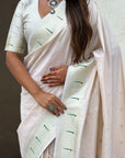 Pearl White Paithani Silk Zari Woven Saree with Lotus Peacock Pallu