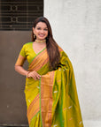 Mehendi Green Dual Zari Woven Paithani Silk Saree with Meenakari Pallu