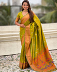 Mehendi Green Dual Zari Woven Paithani Silk Saree with Meenakari Pallu