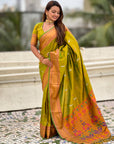 Mehendi Green Dual Zari Woven Paithani Silk Saree with Meenakari Pallu