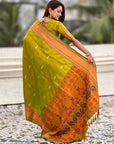 Mehendi Green Dual Zari Woven Paithani Silk Saree with Meenakari Pallu
