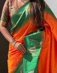 Orange Soft Silk with Zari Woven Tilak Contrast South Saree