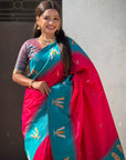 Pink Soft Silk with Zari Woven Tilak Contrast South Saree