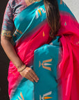 Pink Soft Silk with Zari Woven Tilak Contrast South Saree