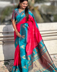 Pink Soft Silk with Zari Woven Tilak Contrast South Saree