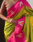 Mehendi Green Soft Silk with Zari Woven Tilak Contrast South Saree