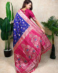 Violet Banarasi Silk Zari Woven Floral Jaal with Butterfly Saree