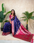 Violet Banarasi Silk Zari Woven Floral Jaal with Butterfly Saree