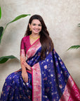 Violet Banarasi Silk Zari Woven Floral Jaal with Butterfly Saree