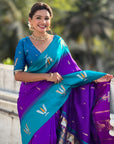 Purple Soft Silk with Zari Woven Tilak Contrast South Saree