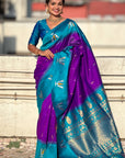 Purple Soft Silk with Zari Woven Tilak Contrast South Saree