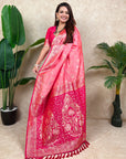 Baby Pink Banarasi Silk Zari Woven Floral Jaal with Butterfly Saree