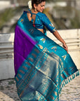Purple Soft Silk with Zari Woven Tilak Contrast South Saree