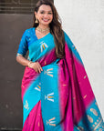 Dark Pink Soft Silk with Zari Woven Tilak Contrast South Saree