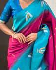 Dark Pink Soft Silk with Zari Woven Tilak Contrast South Saree