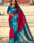 Dark Pink Soft Silk with Zari Woven Tilak Contrast South Saree