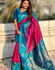 Dark Pink Soft Silk with Zari Woven Tilak Contrast South Saree