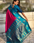 Dark Pink Soft Silk with Zari Woven Tilak Contrast South Saree